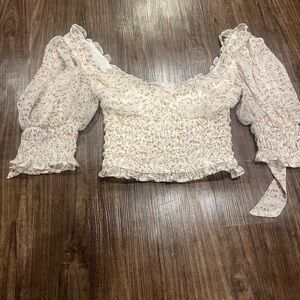 By Together Cream Floral Smocked Blouse size small